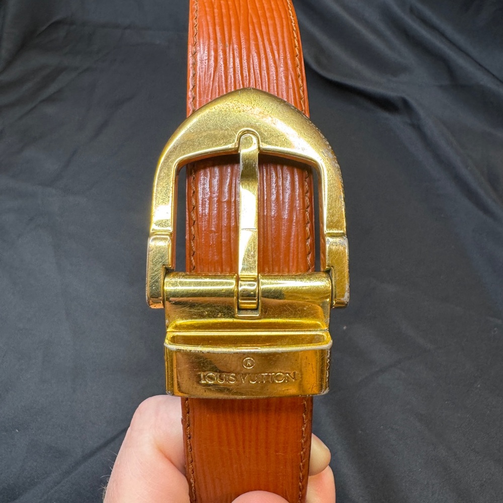 Louis Vuitton EPI Leather Cognac Brown Gold Buckle Belt - Picture 15 of 16